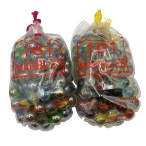 Vintage Bags of Marbles-Lot of 2  Draw String Pouches Kids Goods - Not Counted